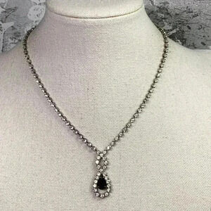 Rhinestone Vintage Bling Necklace with Black Pendant
